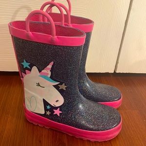 Girls glitter unicorn rain boots